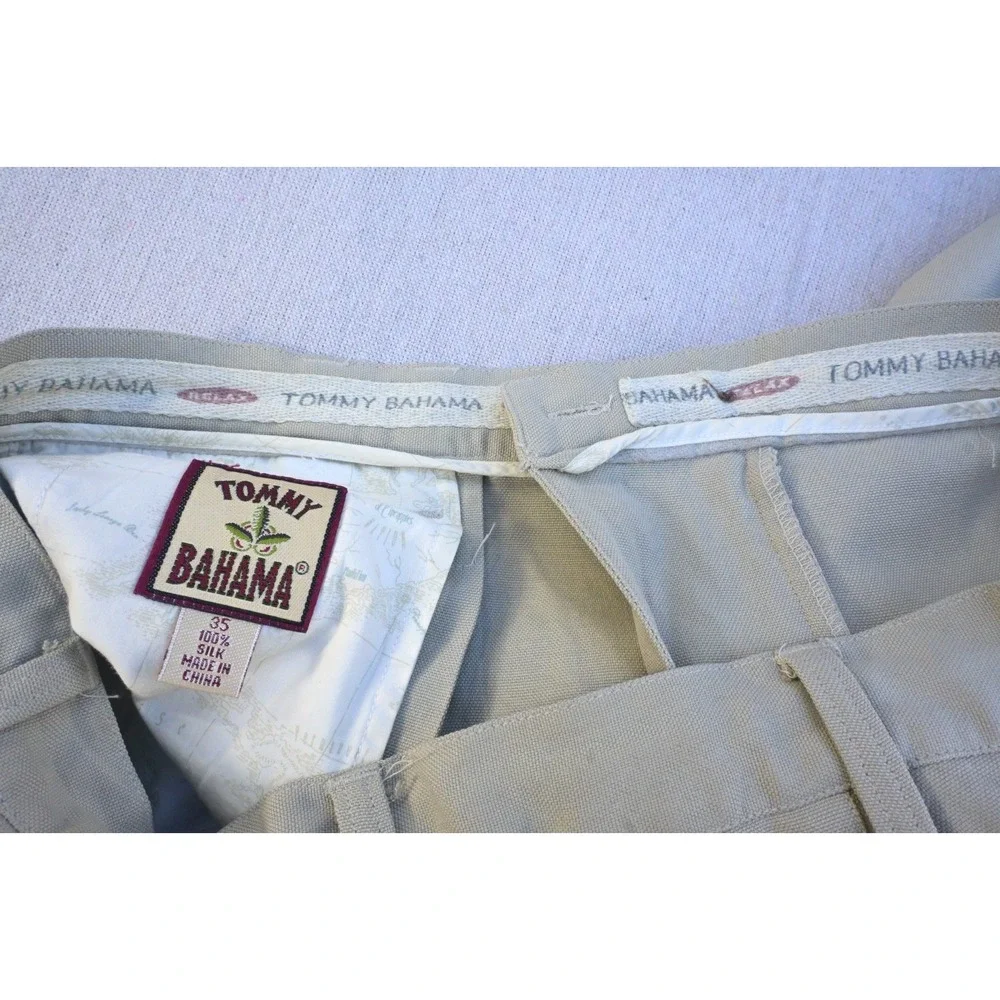 Tommy Bahama Vintage Mens 35 100% Silk Pleated Cuffed Trouser Cream Flowing